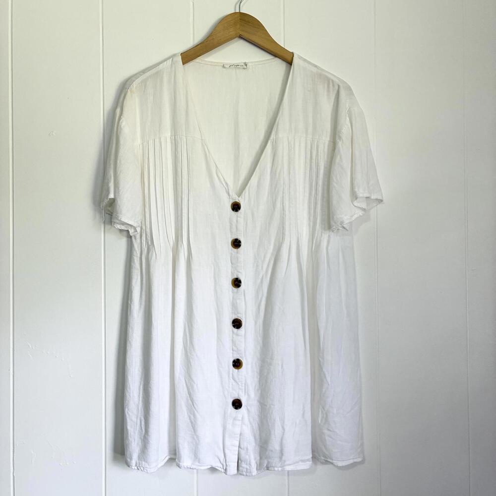 Girl And The Sun White Button Up Mini T-shirt Dress Women's Small